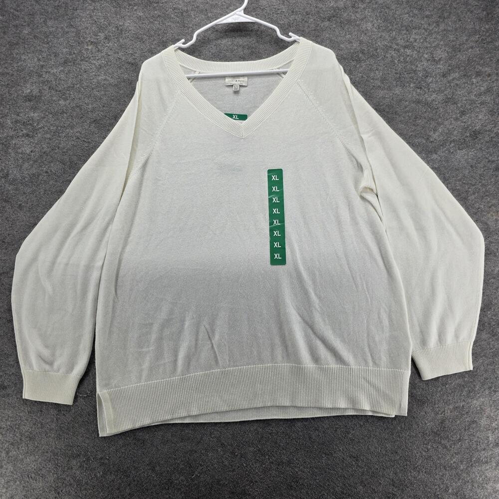 Lucky Brand Sweater Pullover Womens XL White V-Neck Raglan Lightweight